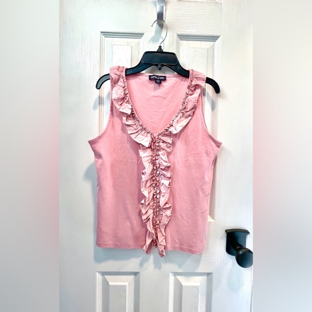 Cute Nautica Pink Ruffle V-Neck Sleeveless Camisole